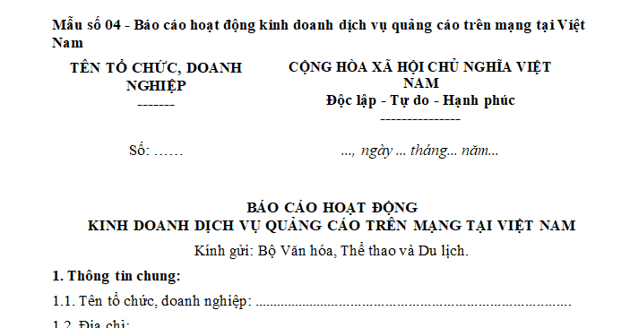 Báo cáo hoạt động kinh doanh dịch vụ quảng cáo trên mạng tại Việt Nam
