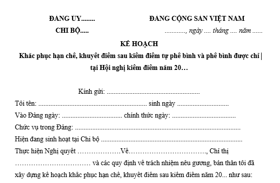 Kế hoạch khắc phục hạn chế khuyết điểm của cá nhân sau kiểm điểm tự phê bình và phê bình? Mẫu kế hoạch?