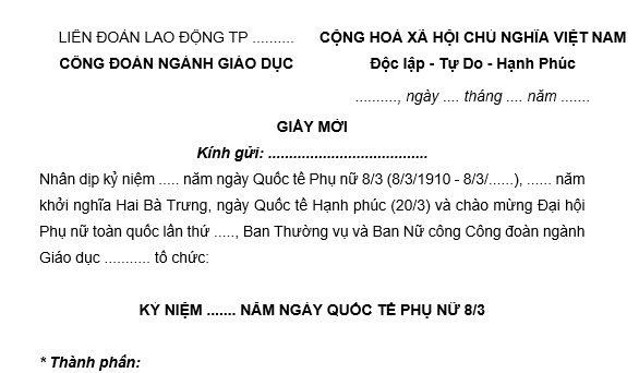 Mẫu Giấy mời gặp mặt ngày Quốc tế phụ nữ ngày 8 3 mới nhất? Tải về Giấy mời gặp mặt ngày 8 tháng 3?