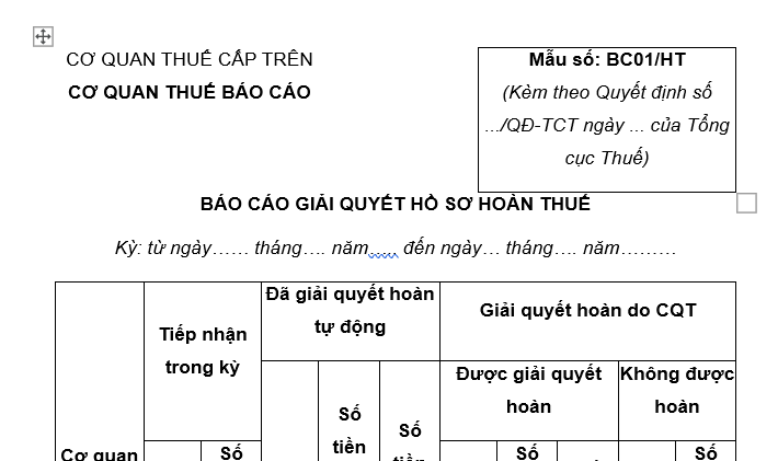 Mẫu báo cáo giải quyết hồ sơ hoàn thuế mới nhất là mẫu nào? Tải về báo cáo giải quyết hồ sơ hoàn thuế?