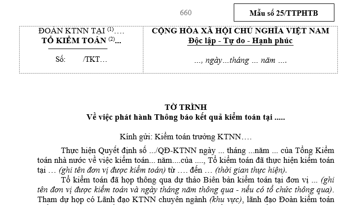 Mẫu Tờ trình về việc phát hành Thông báo kết quả kiểm toán mới nhất theo Quyết định 323/QĐ-KTNN?