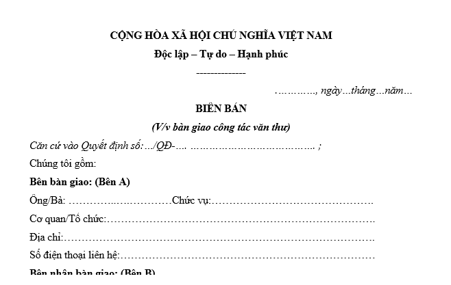 Mẫu biên bản bàn giao công tác văn thư mới nhất? Tải về ở đâu? Khi quản lý công tác văn thư phải đảm bảo yêu cầu gì?