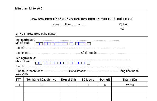 Mẫu Hóa đơn bán hàng tích hợp biên lai thu thuế, phí, lệ phí