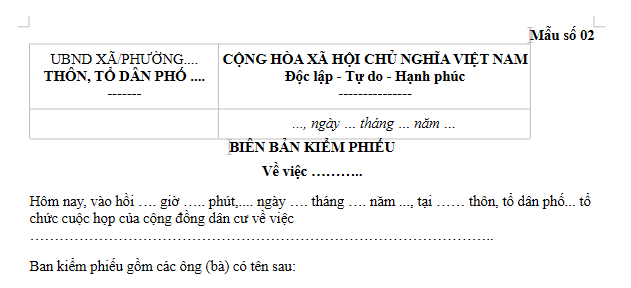 Mẫu biên bản kiểm phiếu bầu cử Trưởng thôn Tổ trưởng tổ dân phố 2026? Tải về biên bản kiểm phiếu bầu cử Trưởng thôn?