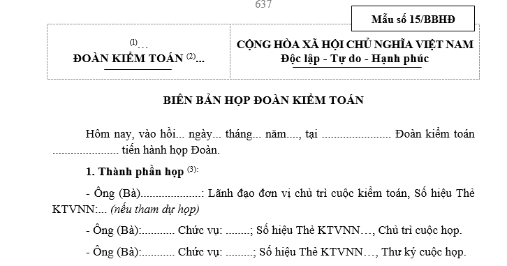 Mẫu Biên bản họp Đoàn kiểm toán