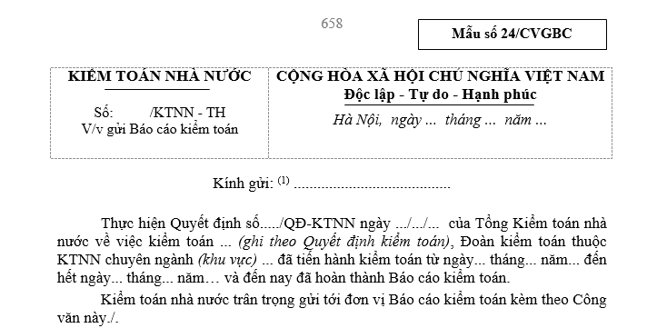 Mẫu Công văn về việc gửi Báo cáo kiểm toán