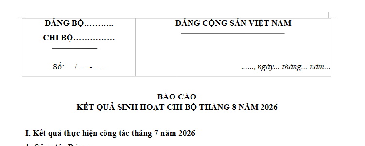 Mẫu Báo cáo sinh hoạt chi bộ tháng 8 năm 2026? Tải về báo cáo sinh hoạt chi bộ tháng 8/2026 ở đâu?
