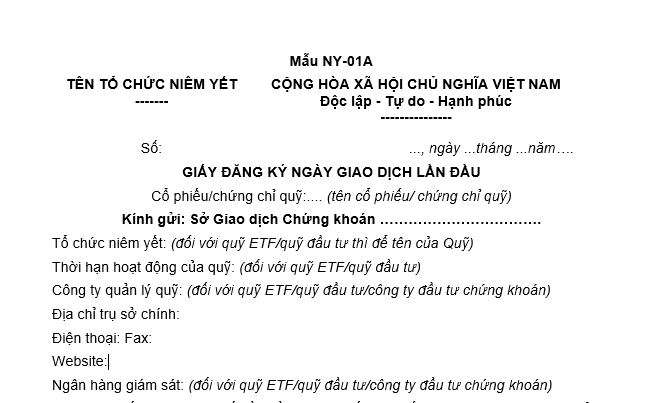 Mẫu giấy đăng ký ngày giao dịch lần đầu đối với giao dịch chứng khoán là mẫu nào? Tải về ở đâu?