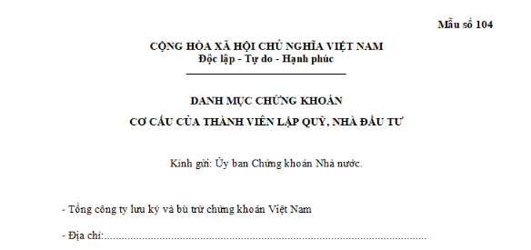 Mẫu Danh mục chứng khoán cơ cấu của thành viên lập quỹ, nhà đầu tư mới nhất là mẫu nào? Tải về ở đâu?