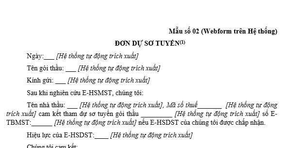 02 Mẫu đơn dự thầu trong hồ sơ mời sơ tuyển mua sắm hàng hóa qua mạng mới nhất là mẫu nào? Tải về