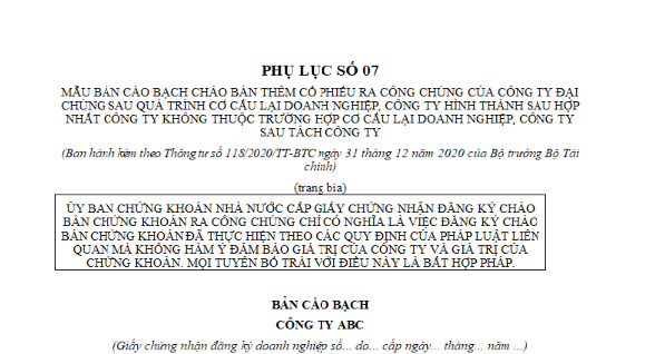 Mẫu bản cáo bạch chào bán thêm cổ phiếu ra công chúng của công ty đại chúng sau quá trình cơ cấu lại doanh nghiệp?