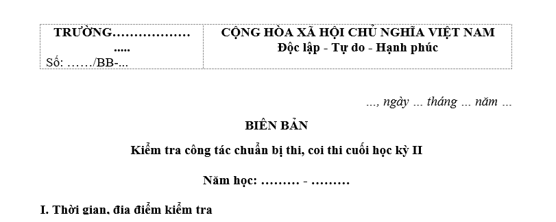 Mẫu Biên bản kiểm tra công tác chuẩn bị thi, coi thi cuối học kỳ 2 mới nhất? Tải về biên bản kiểm tra công tác coi thi?