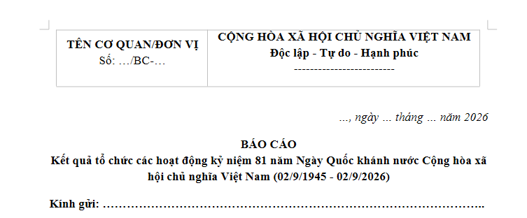 Mẫu Báo cáo sau lễ Quốc Khánh 2/9/2026 là mẫu nào? Tải về báo cáo tình hình sau lễ 2/9/2026 ở đâu?