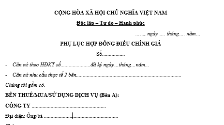 Mẫu phụ lục hợp đồng điều chỉnh giá mới nhất là mẫu nào?