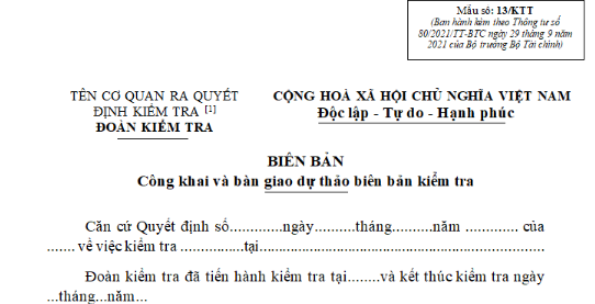 Mẫu Biên bản công khai và bàn giao dự thảo biên bản kiểm tra thuế mới nhất là mẫu nào? Tải về ở đâu?