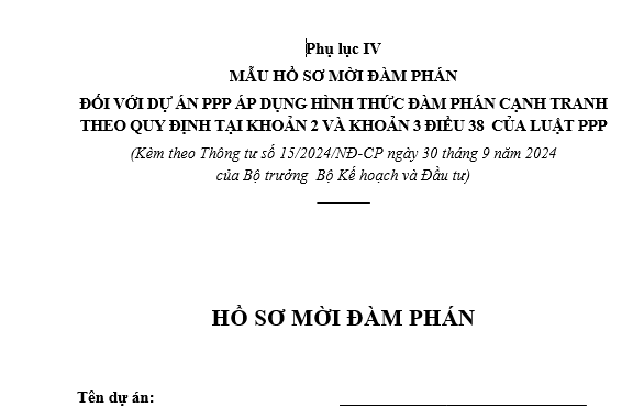 Mẫu hồ sơ mời đàm phán đối với dự án PPP áp dụng hình thức đàm phán cạnh tranh mới nhất là mẫu nào?