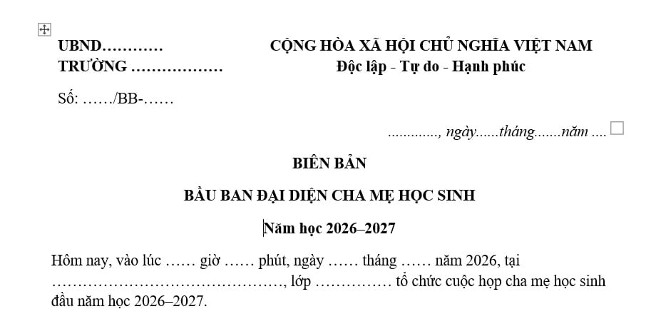 Mẫu Biên bản bầu Ban đại diện cha mẹ học sinh năm học 2026-2027 là mẫu nào? Tải về ở đâu?
