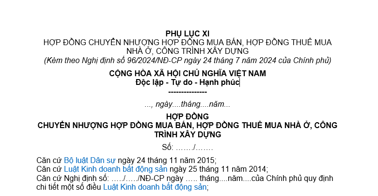 Tải về Mẫu hợp đồng chuyển nhượng hợp đồng mua bán, hợp đồng thuê mua nhà ở, công trình xây dựng mới nhất?