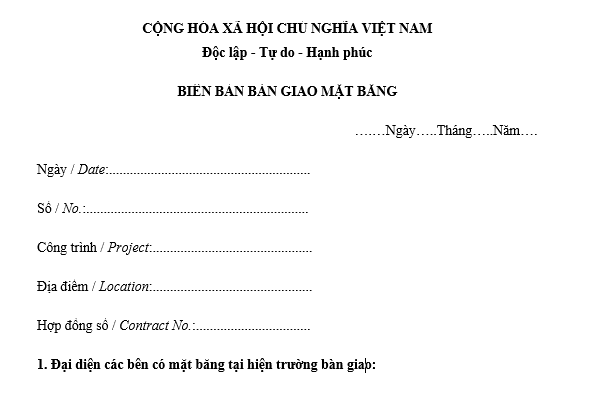 Mẫu Biên bản bàn giao mặt bằng xây dựng công trình mới nhất là mẫu nào? Tải về biên bản bàn giao mặt bằng?