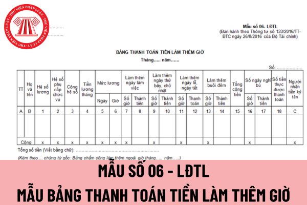 mẫu bảng thanh toán tiền làm thêm giờ