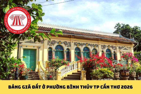 Bảng giá đất ở Phường Bình Thủy TP Cần Thơ 2026