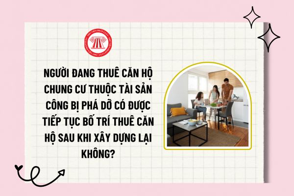 Người đang thuê căn hộ chung cư thuộc tài sản công bị phá dỡ có được tiếp tục bố trí thuê căn hộ sau khi xây dựng lại không?