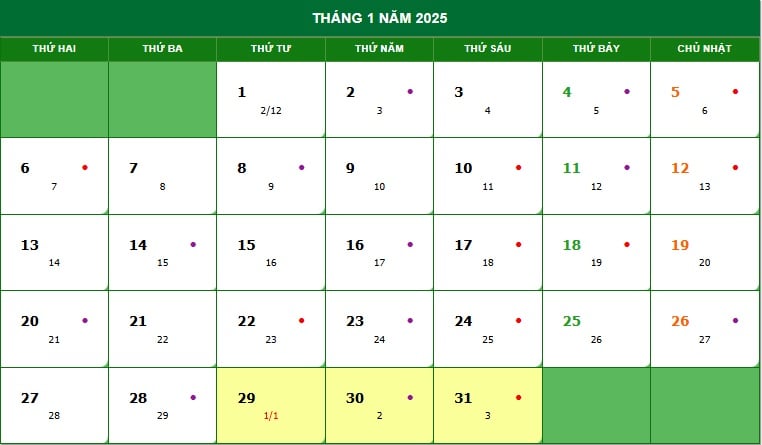 Ngày 25 tháng 1 là ngày gì? Ngày 25 1 âm lịch bao nhiêu, thứ mấy? Ngày 25 tháng 1 dương lịch người lao động được nghỉ tết chưa?