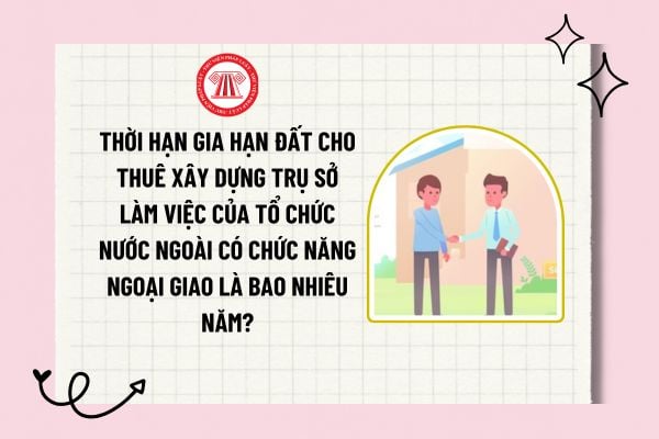 Thời hạn gia hạn đất cho thuê xây dựng trụ sở làm việc của tổ chức nước ngoài có chức năng ngoại giao là bao nhiêu năm?