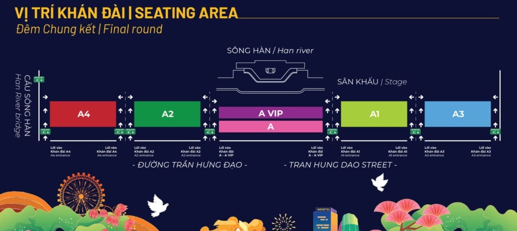 Sơ đồ khán đài xem Lễ hội Pháo hoa Quốc tế Đà Nẵng – DIFF 2025 đêm chung kết ngày 12/7/2025