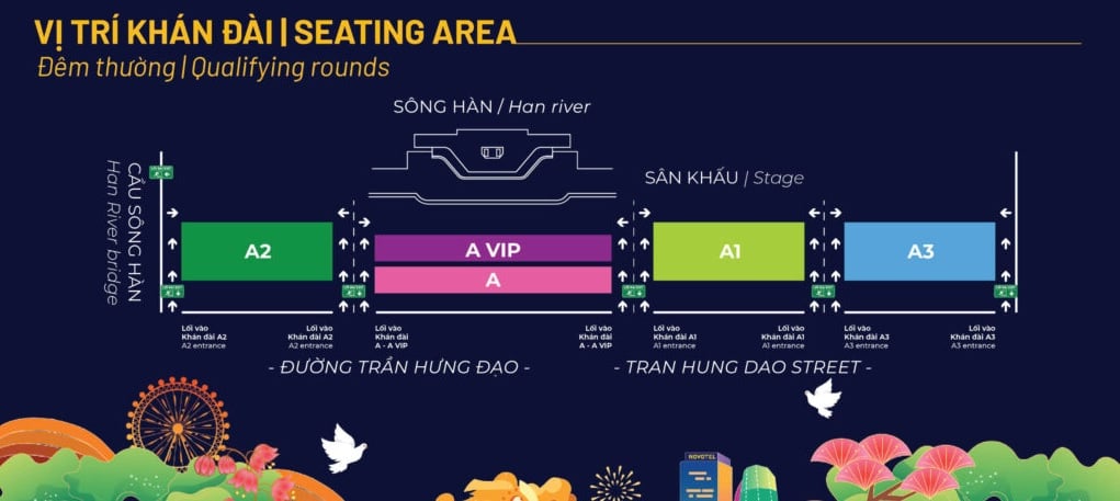Sơ đồ khán đài xem Lễ hội Pháo hoa Quốc tế Đà Nẵng – DIFF 2025 đêm thường