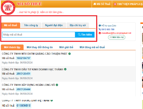 tra cứu mã số thuế doanh nghiệp