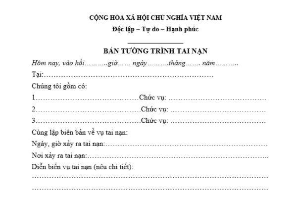 Mẫu bản tường trình tai nạn giao thông đường bộ