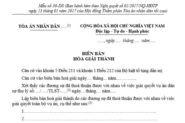 Mẫu biên bản hoà giải thành