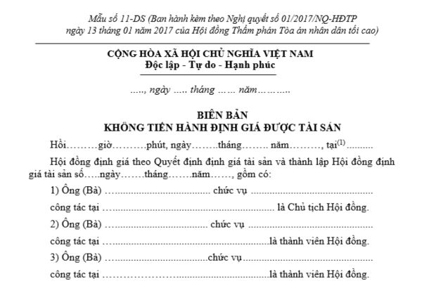 Mẫu biên bản không tiến hành định giá được tài sản