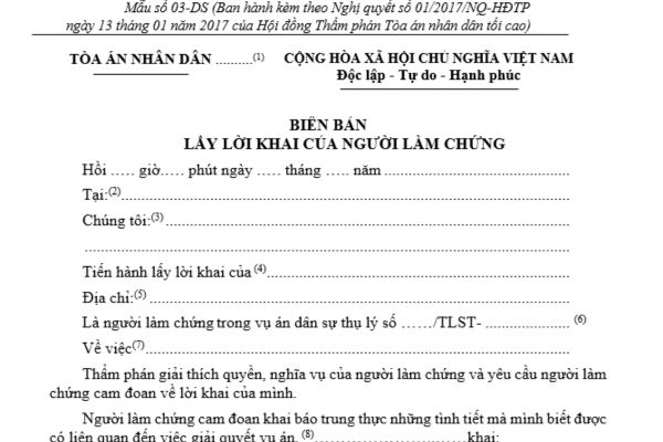 Mẫu biên bản lấy lời khai của người làm chứng