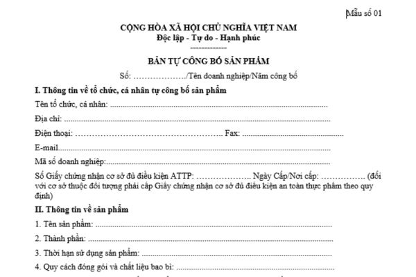 Bản tự công bố sản phẩm