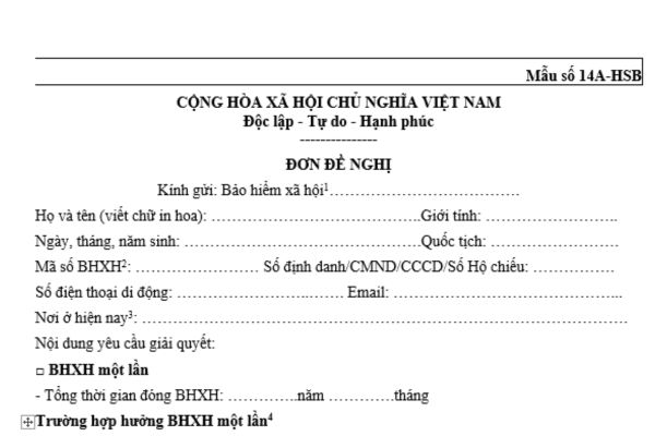 mẫu đơn đề nghị hưởng trợ cấp bảo hiểm xã hội một lần