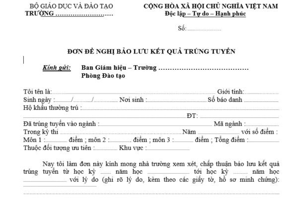 Mẫu đơn xin bảo lưu kết quả trúng tuyển đại học mới nhất? Quy định về bảo lưu kết quả trúng tuyển đại học thế nào?