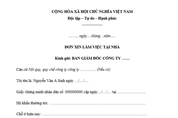 Đơn xin làm việc tại nhà