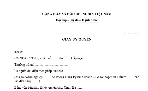 Mẫu giấy ủy quyền thực hiện thủ tục khai, nộp lệ phí môn bài