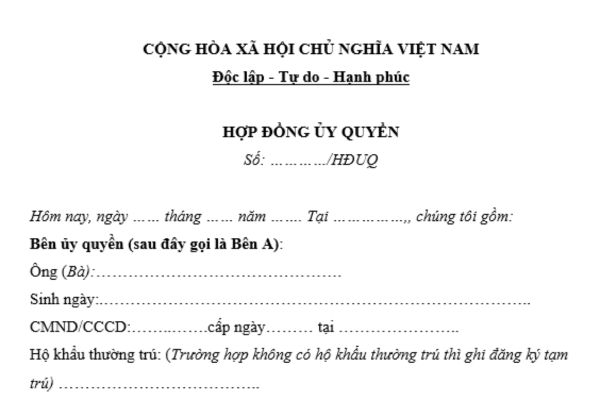 Mẫu hợp đồng ủy quyền