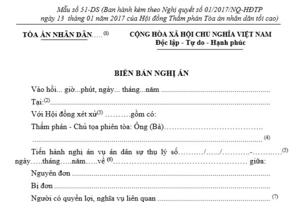 Mẫu biên bản nghị án