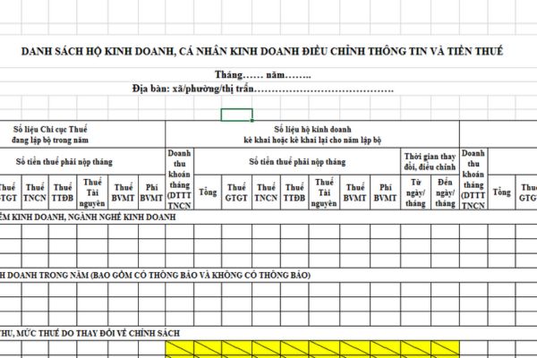 Mẫu danh sách hộ kinh doanh, cá nhân kinh doanh điều chỉnh thông tin và tiền thuế? Tải về mẫu ở đâu?