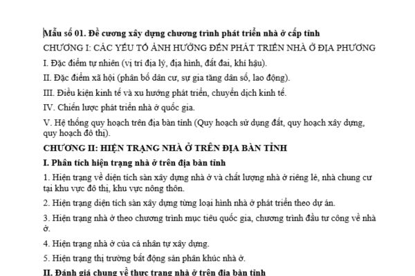 Mẫu đề cương xây dựng chương trình phát triển nhà ở cấp tỉnh? Xây dựng, phê duyệt chương trình phát triển nhà ở cấp tỉnh theo trình tự thủ tục nào?