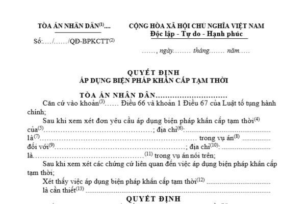 Mẫu quyết định áp dụng biện pháp khẩn cấp tạm thời