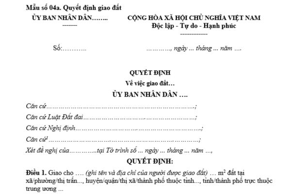 Mẫu quyết định giao đất