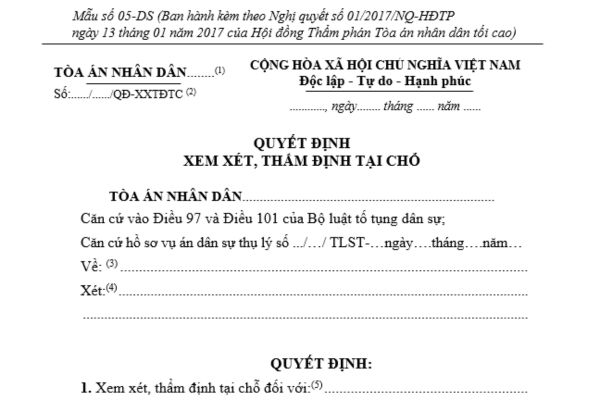 Mẫu quyết định xem xét, thẩm định tại chỗ trong vụ án dân sự