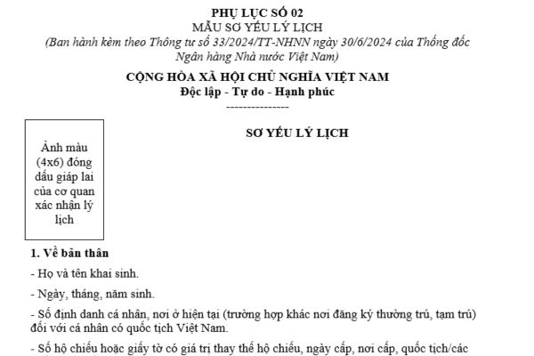 Mẫu sơ yếu lý lịch của nhân sự dự kiến bổ nhiệm Tổng giám đốc của tổ chức tài chính vi mô là mẫu nào?