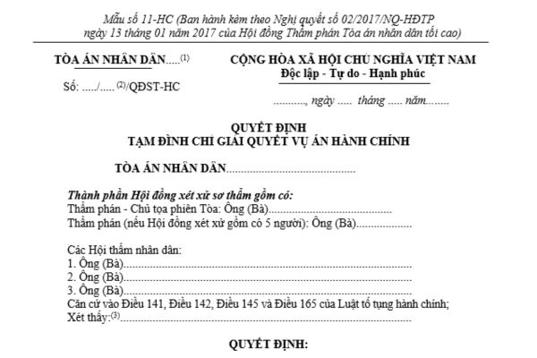 Mẫu quyết định tạm đình chỉ giải quyết vụ án hành chính dành cho Hội đồng xét xử