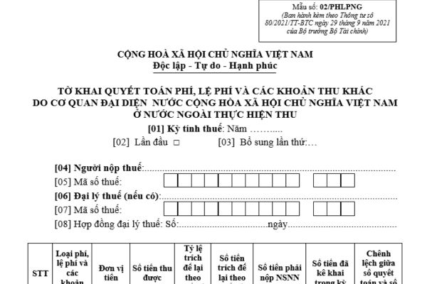 Mẫu tờ khai quyết toán phí, lệ phí và các khoản thu khác do cơ quan đại diện Việt Nam ở nước ngoài thực hiện thu? Tải mẫu tờ khai tại đâu?